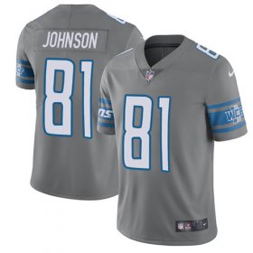 Wholesale Cheap Nike Lions #81 Calvin Johnson Gray Men\'s Stitched NFL Limited Rush Jersey