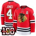 Cheap Men's Chicago Blackhawks #4 Seth Jones Red 2025 Home 100th Anniversary With A Patch Stitched Hockey Jersey
