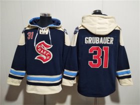 Men\'s Seattle Kraken #31 Philipp Grubauer Deep Sea Blue Lace-Up Pullover Hoodie