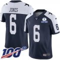 Wholesale Cheap Nike Cowboys #6 Chris Jones Navy Blue Thanksgiving Men's Stitched With Established In 1960 Patch NFL 100th Season Vapor Untouchable Limited Throwback Jersey
