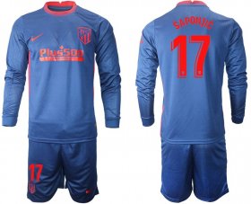 Wholesale Cheap Men 2020-2021 club Atletico Madrid away long sleeves 17 blue Soccer Jerseys
