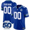 Men's Seattle Seahawks Active Player Custom Royal 2025 F.U.S.E 50th Anniversary Patch Throwback Vapor Limited Stitched Jersey Cheap Wholesale