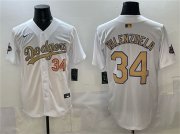 Men's Los Angeles Dodgers #34 Toro Valenzuela White 2025 Gold Collection Limited Stitched Baseball Jersey Cheap Wholesale