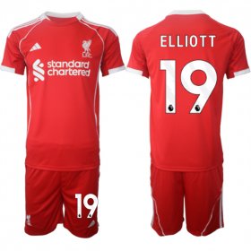 Men\'s Liverpool #19 Harvey Elliott 2025 Red Home Soccer Jersey Suit