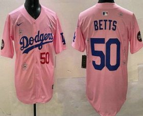 Men\'s Los Angeles Dodgers #50 Mookie Betts Pink 2025 Tokyo Series Limited Jersey Cheap
