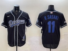 Men\'s Los Angeles Dodgers #11 Roki Sasaki Black 2024 World Series Champions Limited Stitched Baseball Jersey Cheap