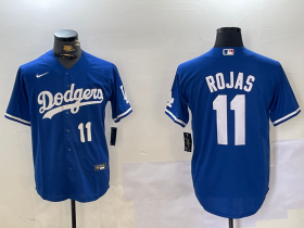 Cheap Men\'s Los Angeles Dodgers #11 Miguel Rojas Number Blue Cool Base Stitched Jerseys