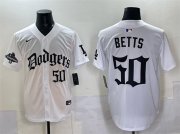 Men's Los Angeles Dodgers #50 Mookie Betts White 2025 LA Gothic Style With 2024 World Series Champions Patch Vapor Premier Limited Stitched Baseball Jersey Cheap Wholesale