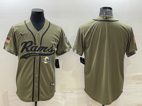 Wholesale Cheap Men\'s Los Angeles Rams Blank Olive Salute to Service Cool Base Stitched Baseball Jersey