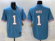 Cheap Men's Tennessee Titans #1 Cameron Ward Blue 2025 Draft F.U.S.E. 1997 Throwback Patch Vapor Limited Football Stitched Jersey