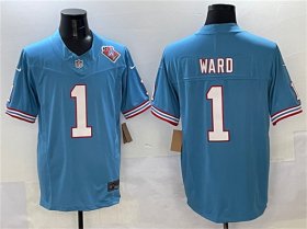 Cheap Men\'s Tennessee Titans #1 Cameron Ward Blue 2025 Draft F.U.S.E. 1997 Throwback Patch Vapor Limited Football Stitched Jersey