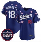 Cheap Men's Los Angeles Dodgers #18 Yoshinobu Yamamoto Royal 2025 Tokyo Series Limited Stitched Baseball Jersey