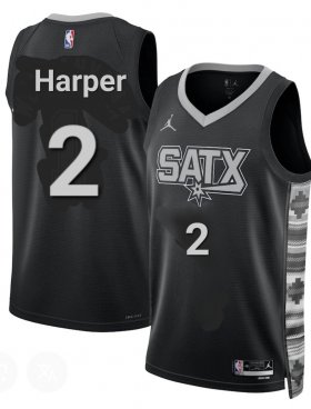 Men\'s San Antonio Spurs #2 Dylan Harper Gray Black Statement Edition Stitched Basketball Jersey