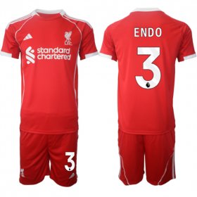 Men\'s Liverpool #3 Wataru Endo 2025 Red Home Soccer Jersey Suit