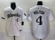 Men's Milwaukee Brewers #4 Paul Molitor White 'Gothic 414 Shadows Edition' Vapor Premier Limited Stitched Jersey Cheap Wholesale
