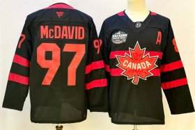 Men\'s Canada #97 Connor McDavid Black 2025 4 Nations Face-Off Premium With A Patch Stitched Jersey Cheap