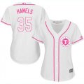 Wholesale Cheap Rangers #35 Cole Hamels White/Pink Fashion Women's Stitched MLB Jersey