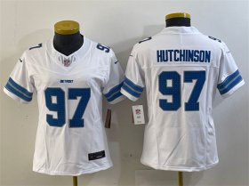 Cheap Women\'s Detroit Lions #97 Aidan Hutchinson White 2024 F.U.S.E. Vapor Limited Football Stitched Jersey(Run Smaller)