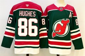 Men\'s New Jersey Devils #86 Jack Hughes Green Red 2024-25 With A Patch Stitched Hockey Jersey