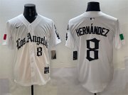 Cheap Men's Los Angeles Dodgers #8 Enrique Hernandez White Mexico 2025 LA Gothic Style With Fernando Patch Vapor Premier Limited Stitched Baseball Jersey