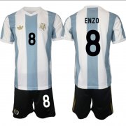 Men's Argentina #8 Enzo White Blue 2024-25 50th Anniversary Home Soccer Jersey Suit Cheap