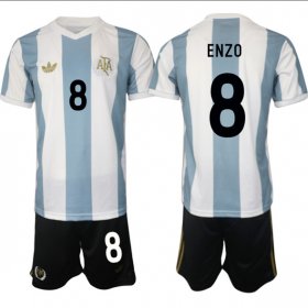 Men\'s Argentina #8 Enzo White Blue 2024-25 50th Anniversary Home Soccer Jersey Suit Cheap