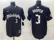 Men's Philadelphia Phillies #3 Bryce Harper Black Gothic Vapor Limited Stitched Jersey Cheap