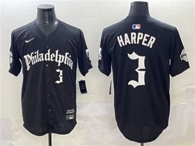 Men\'s Philadelphia Phillies #3 Bryce Harper Black Gothic Vapor Limited Stitched Jersey Cheap