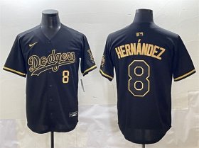 Cheap Men\'s Los Angeles Dodgers #8 Enrique Hernandez Black Gold Limited Stitched Jersey