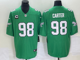 Wholesale Cheap Men\'s Philadelphia Eagles #98 Jalen Carter Green C Patch 2023 Vapor Limited Throwback Jersey