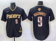 Cheap Men's Indiana Pacers #9 T.J. McConnell Black Gold 2025 Finals Vapor Stitched Baseball Jersey