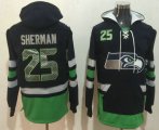 Wholesale Cheap Men's Seattle Seahawks #25 Richard Sherman NEW Navy Blue Pocket Stitched NFL Pullover Hoodie