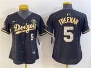Cheap Women's Los Angeles Dodgers #5 Freddie Freeman Black Gold 2024 World Series With Fernando Patch Vapor Limited Stitched Baseball Jersey(Run Small)
