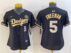 Cheap Women\'s Los Angeles Dodgers #5 Freddie Freeman Black Gold 2024 World Series With Fernando Patch Vapor Limited Stitched Baseball Jersey(Run Small)