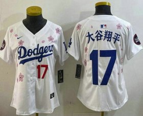 Women\'s Los Angeles Dodgers #17 Shohei Ohtani White Japanese 2025 Tokyo Series Limited Jersey Cheap