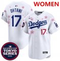 Cheap Women's Los Angeles Dodgers #17 Shohei Ohtani White 2025 Tokyo Series Limited Stitched Baseball Jersey(Run Small)