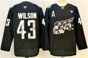 Cheap Men's Washington Capitals #43 Tom Wilson Black Cherry Blossom With A Patch Stitched Hockey Jersey