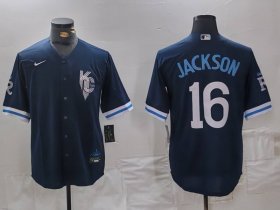 Cheap Men\'s Kansas City Royals #16 Bo Jackson Navy City Connect Cool Base Stitched Jersey