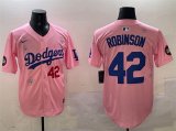 Men's Los Angeles Dodgers #42 Jackie Robinson Pink 2025 Tokyo Series Limited Stitched Baseball Jersey Cheap