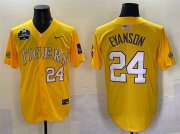 Cheap Men's LSU Tigers #24 Anthony Eyanson Gold 2025 World Series & SEC Patch Stitched Baseball Jersey