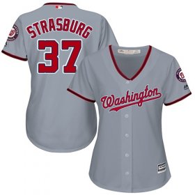 Wholesale Cheap Nationals #37 Stephen Strasburg Grey Road Women\'s Stitched MLB Jersey