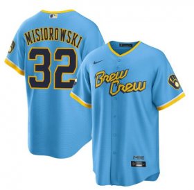 Cheap Men\'s Milwaukee Brewers #32 Jacob Misiorowski Powder Blue City Connect Cool Base Stitched Jersey