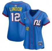 Cheap Women's National League #12 Francisco Lindor Blue 2025 All-Star Edition Limited Stitched Baseball Jersey(Run Small)