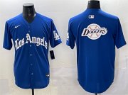 Men's Los Angeles Dodgers Team Big Logo Blue 2025 LA Gothic Style With Fernando Patch Vapor Premier Limited Stitched Baseball Jersey Cheap Wholesale