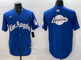 Men\'s Los Angeles Dodgers Team Big Logo Blue 2025 LA Gothic Style With Fernando Patch Vapor Premier Limited Stitched Baseball Jersey Cheap Wholesale