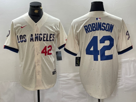 Wholesale Cheap Men\'s Los Angeles Dodgers #42 Jackie Robinson Number Cream 2024 City Connect Limited Stitched Jersey