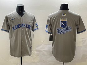 Men\'s Kansas City Royals Team Big Logo Gray 2024 Away Limited Stitched Baseball Jersey Cheap