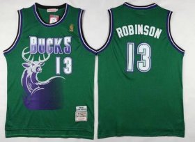 Wholesale Cheap Men\'s Milwaukee Bucks #13 Glenn Robinson Green Hardwood Classics Soul Swingman Throwback Jersey