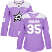 Cheap Adidas Stars #35 Anton Khudobin Purple Authentic Fights Cancer Women's Stitched NHL Jersey