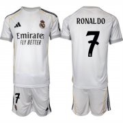 Cheap Youth Real Madrid #7 Ronaldo 25-26 White Home Soccer Jersey Suit